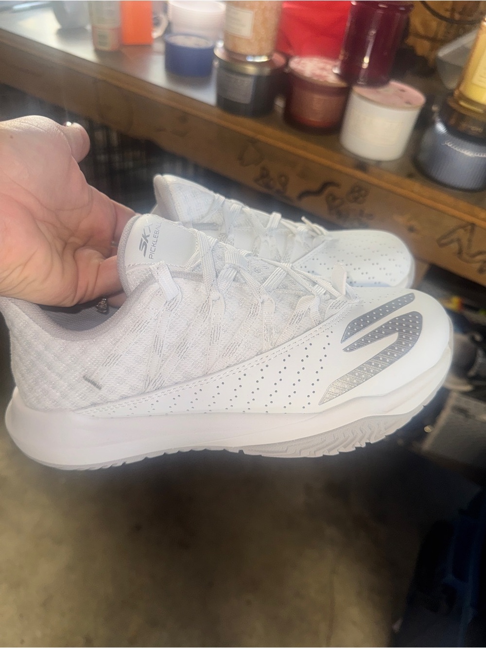 Skechers womens 6 White and Gray Athletic Sneakers